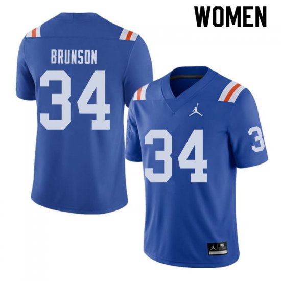 Women's Florida Gators #34 Lacedrick Brunson NCAA Jordan Brand Royal Throwback Alternate Authentic Stitched College Football Jersey OLT1062BA